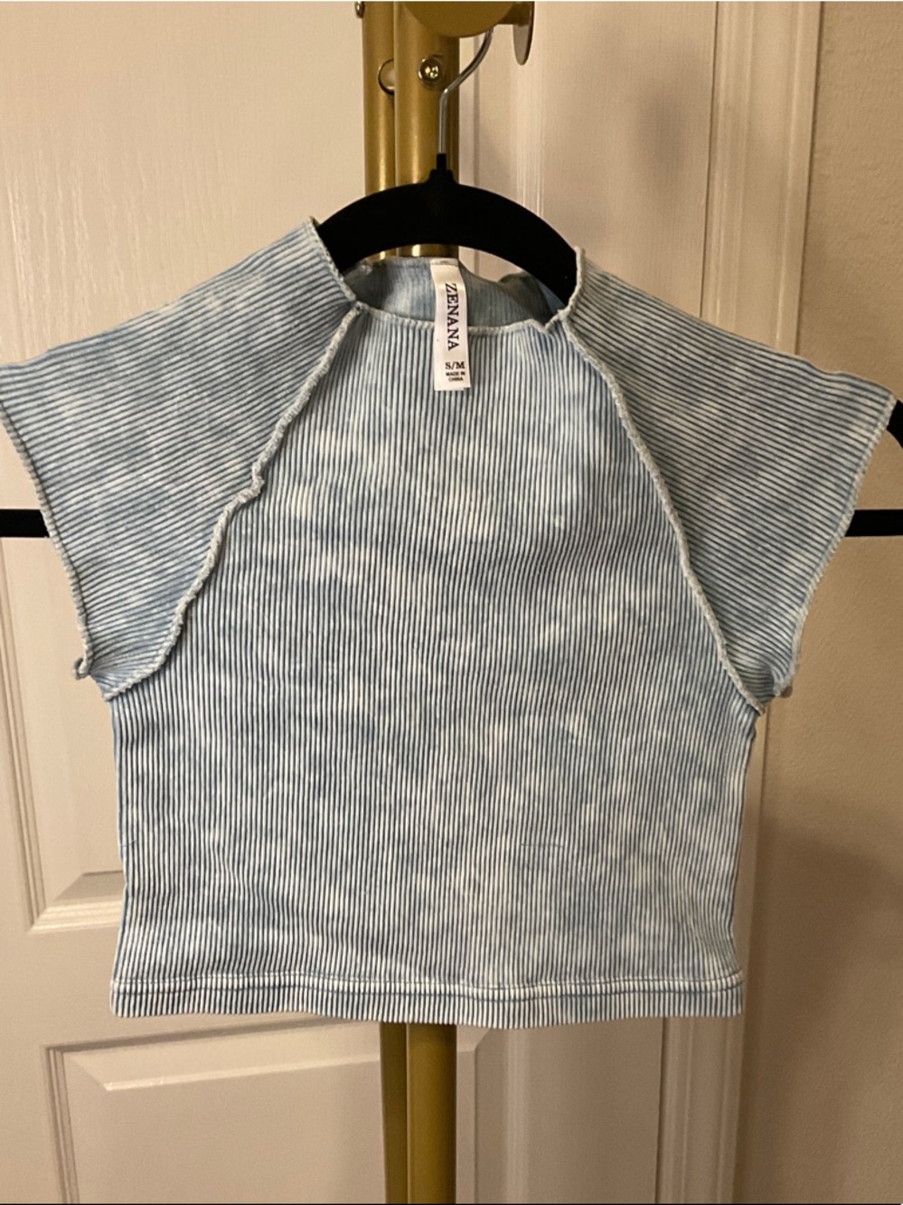 Zenana Blue Grey Ribbed Soft Short Sleeve Tank